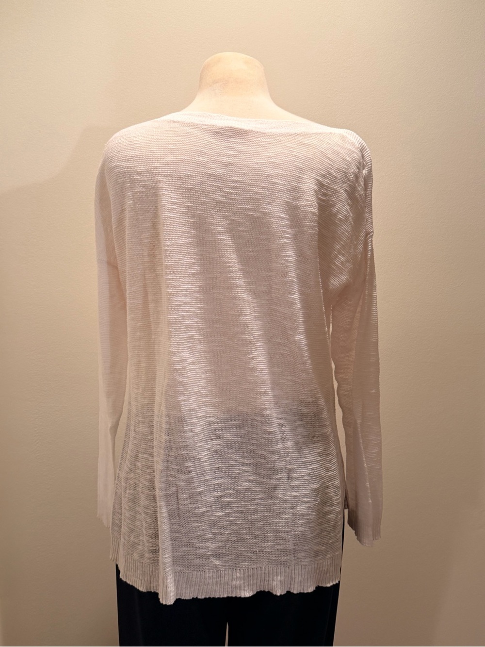 Eileen Fisher Sheer White Long Sleeve Lightweight Knit Top
